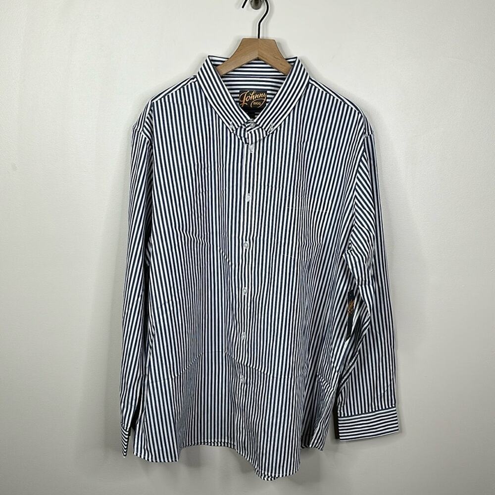 Johnny Bigg Men's Size 2XL Navy White Henshall Striped Button Down Shirt NWT